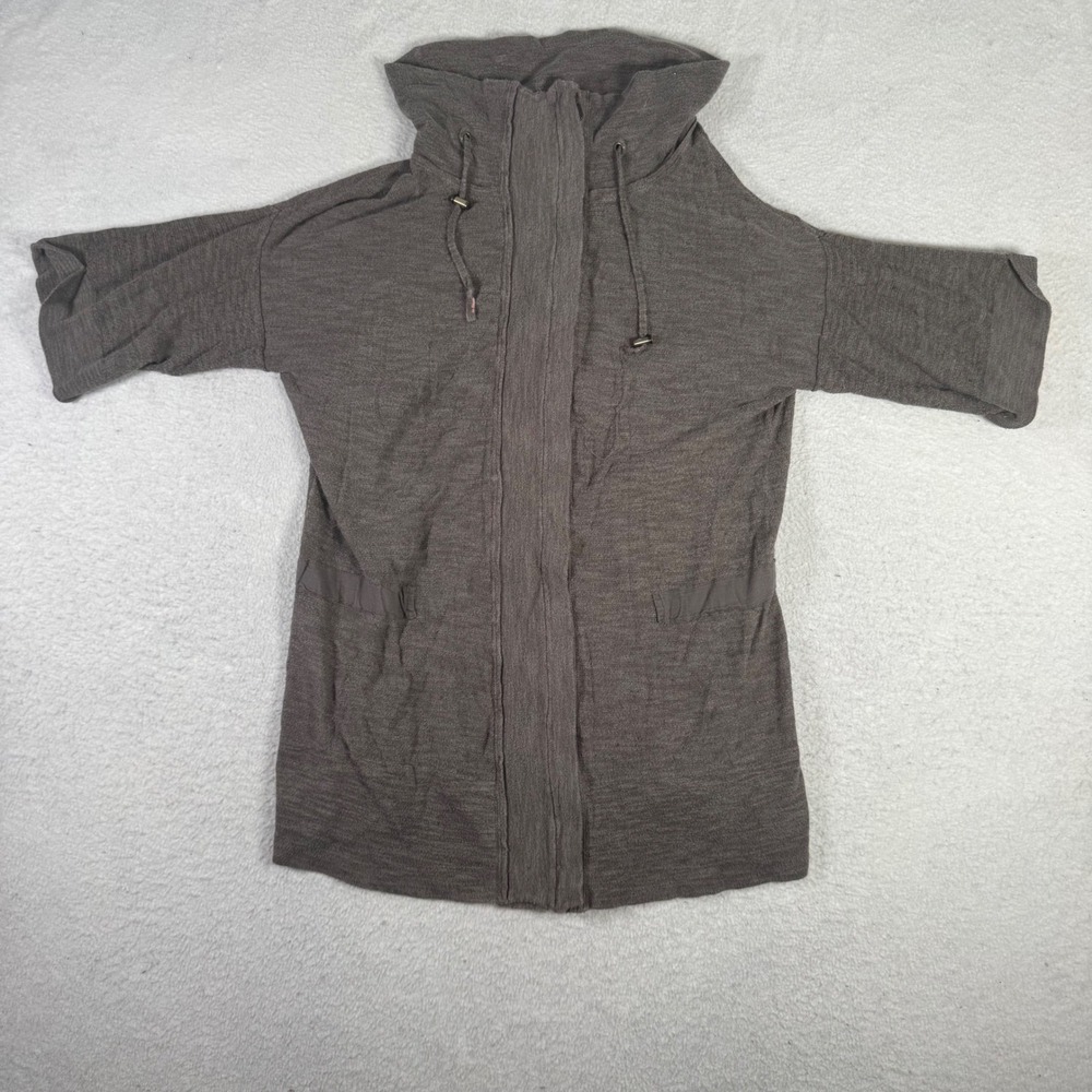 Ann Taylor LOFT Cardigan Womens M Brown Good Funnel Neck Short Sleeve Knit